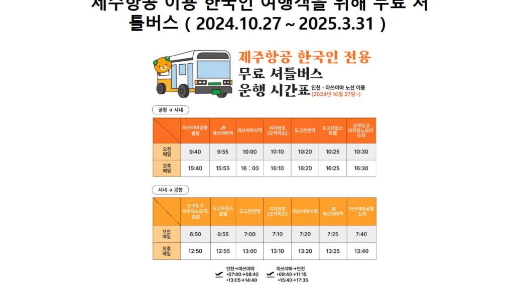 제주항공 이용 한국인 여행객을 위해 무료 셔틀버스